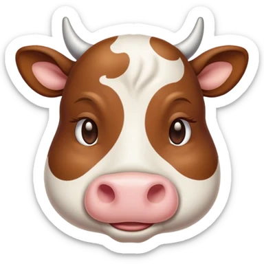 Meme-Worthy Cute Sleeping Brown and White Cow Portrait Emoji, Head resting peacefully with a contented smile, showcasing a robust build and a luxuriously soft patterned hide of brown and white, eyes shut in a serene, restful nap, Simplified yet hilariously adorable features, highly detailed, glowing with a soft, drowsy light, high shine, relaxed and utterly lovable, stylized with an air of playful laziness, bright and heartwarming, soft glowing outline, capturing the essence of a comically sleepy cow, so meme-worthy it feels like it could instantly become the next viral sensation of adorable slumber! sticker