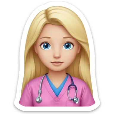Blonde girl in pink scrubs with long hair blue eyes sticker
