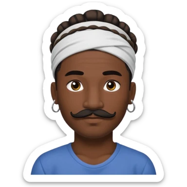 bun hair man and mustache and face tattoos very heavy and headband sticker