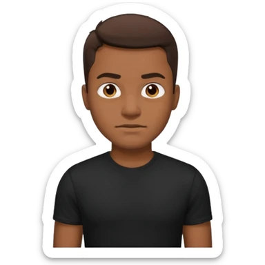 man with brown hair who is strong wearing black t shirt not smiling sticker