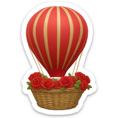 red hot air balloon and beige basket with roses sticker