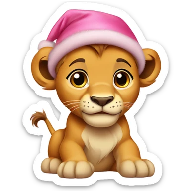 Baby Nala Lion King wearing Pink Christmas Hat sticker