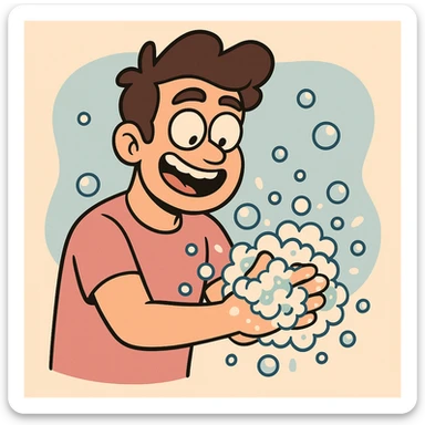 clear and simple illustration of hand washing with bubbles sticker