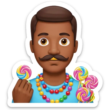 man with a lot of accessories and mustache made out of candy sticker