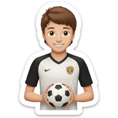 Illustrated emoji of a teen boy with brown hair and brown eyes, hair styled like a soccer player  sticker