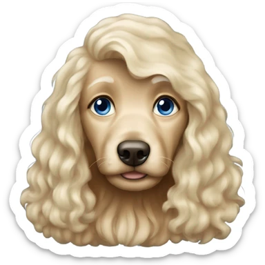 blue eyed very old long haired blonde lady with dark brown Cockapoo puppy dog sticker