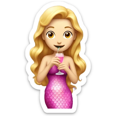 A caucasian mermaid drinking champagne dressed in pink sticker
