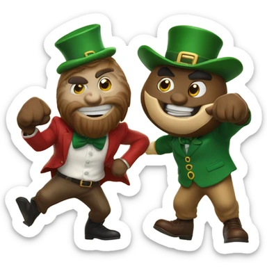 Brutus the Buckeye, punching, a Leprechaun sticker