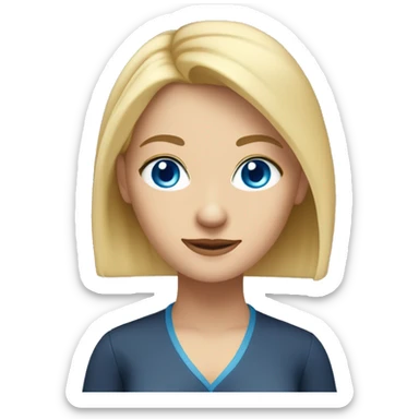 blue eyes, blonde straight hair, female school teacher, no glasses sticker