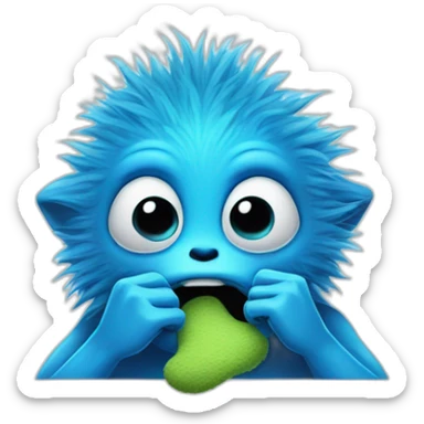 blue fuzzy alien covers mouth with finger sticker