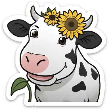 Happy cow with sunflower in hair sticker