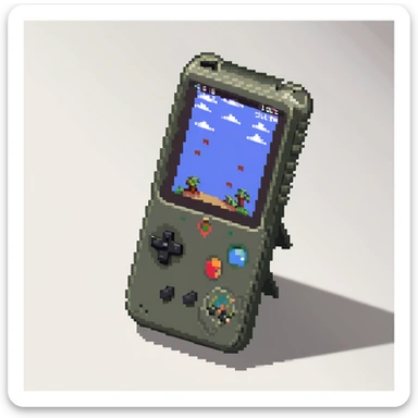 Retro gaming handheld device with screen visible, viewed at 45 degree angle sticker
