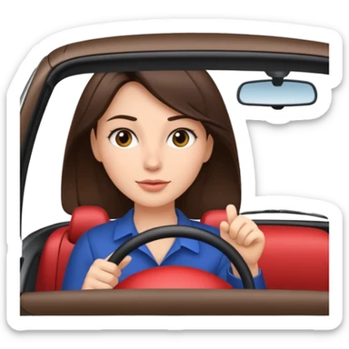 Brunette woman driving car like crazy. NewHappy face confidence  sticker