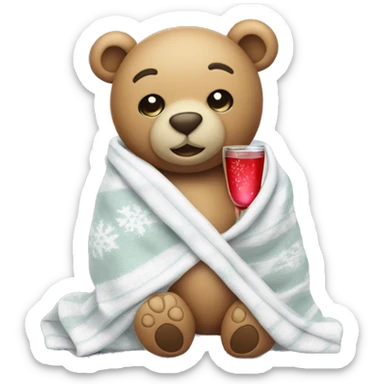 a Christmas teddy happy bear wrapped in a blanket drinks tequila  sticker