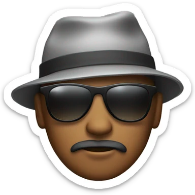 a man with spor hat and he has bear and sunglasses sticker