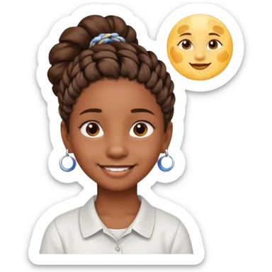 a brown skin ten year old girl with short twists  and moon earrings sticker