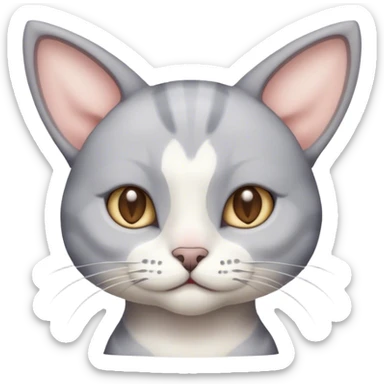 Grey and white cat small head big ears sticker
