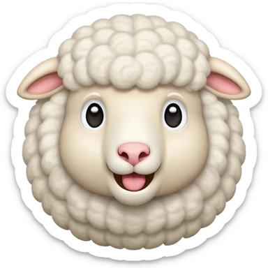 An emoji of a fluffy white sheep with its mouth open, making a 'meee' sound. Cute and cartoon-style, with soft wool texture and expressive eyes. Simple and playful design, resembling a classic farm animal emoji sticker