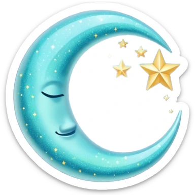 Glitter cian crescent moon sticker