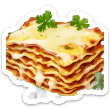 lasagna with parsley and melting cheese on a fancy plate sticker