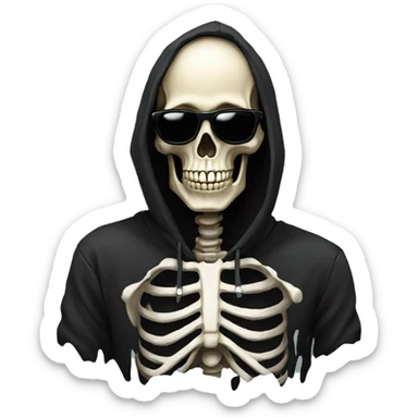 skeleton with sunglasses in black hoodie sticker