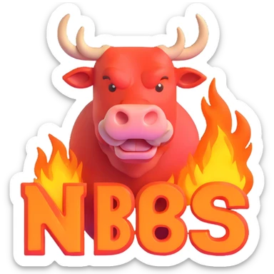 3D bull with the text 'NBS' overlaid, both outlined in fire, transparent background, suitable for Discord emoji sticker