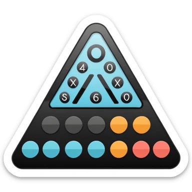 Minimalistic flat vector icon, iOS style, thin black contour on white background. Calculator and geometric shapes (triangle, circle). No text, no shadows. sticker