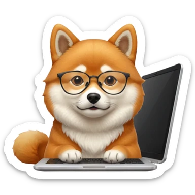 shiba inu with eye glasses and computer creative sticker