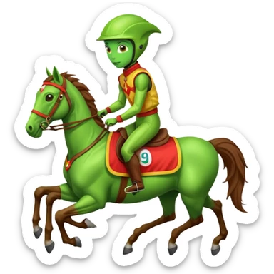 alien riding horse wearing racing cloth sticker