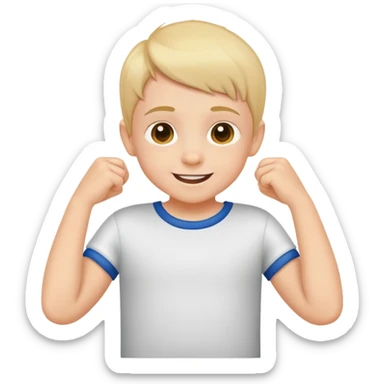 child dressing themselves, putting on a shirt, cheerful and independent sticker