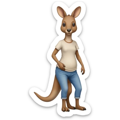 female kangaroo anthropomorphised wearing jeans and a t-shirt walking upright sticker