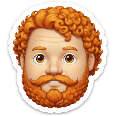 Fat man with Orange curly hair, and a orange beard sticker