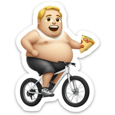 Fat white bike rider eating a burrito sticker