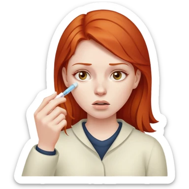 Redhead woman sick taking her temperature  sticker