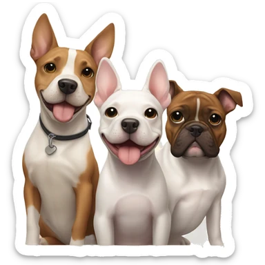 Two dogs, a White Bull terrier, and a brown-and-tan frenchie hugging sticker