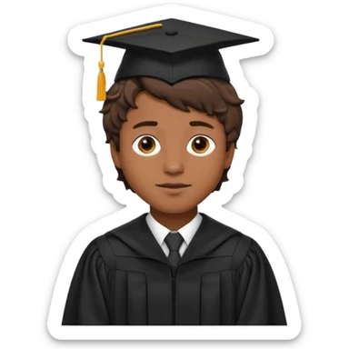 male graduate with brown skin, short wavy hair, wearing a gown sticker