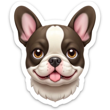 Cinematic Comical Pied French Bulldog Portrait Emoji, Head tilted with an exaggeratedly shocked, comical expression and wide, humorously expressive eyes, showcasing a distinctive pied fur of contrasting hues and a charmingly goofy face, simplified yet hilariously detailed, glowing with a sassy, playful radiance, high shine, exuding a mischievous and meme-worthy charm, styled with a soft glowing outline, capturing the essence of a Pied French Bulldog that looks ready to spark a viral laugh! sticker