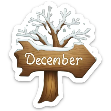 Wood sign with inscription «December” and snowflake and christmas willow  sticker