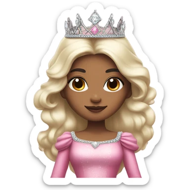 PRINCESS WITH WHITE SKIN, LONG VOLUMOUS BLACK HAIR, WITH PRINCESS CROWN, WITH PINK PRINCESS OUTFIT diamonds sticker