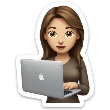 Beautiful programmer girl with brown hair working with MacBook sticker
