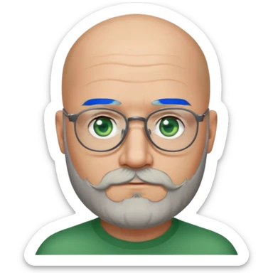 50 years old, green eyes, 2 days salt and pepper beard, bald, glasses sticker