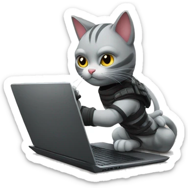 a ninja cat protecting a laptop computer sticker