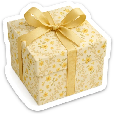 Elegant Rococo pale white yellow ditsy floral gift box  , remove background sticker