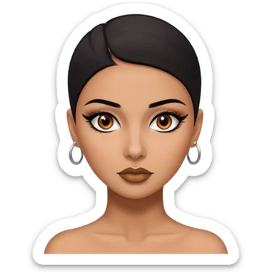 latina, shaved half dark head ,baddie,pretty, brown eyes, makeup, black eyeliner sticker