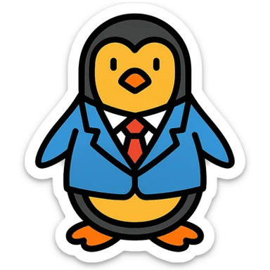 a penguin in a business suit, color outline style sticker