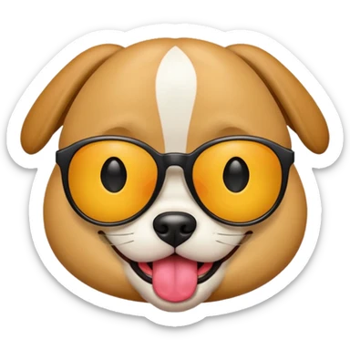 Create a  circle dog emoji  sticking its tongue out with sunglasses on sticker