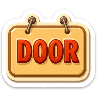 rectangular beige door sign, flat, with light shadows and highlights, retro sticker style, two nails hammered at the top of the sign, transparent background sticker