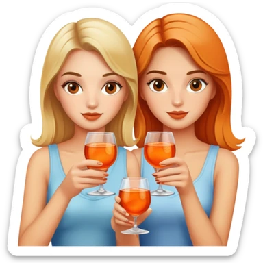 Two girls drinking aperol with blond and brown hair sticker