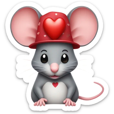 Mouse wearing a hat with hearts sticker