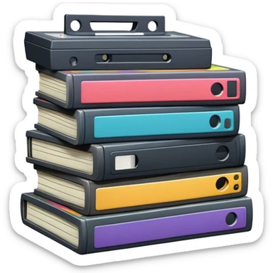 stack of VHS tapes piled up sticker